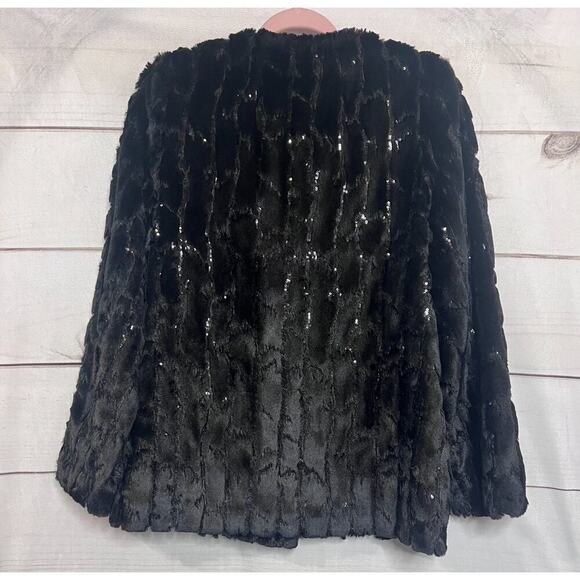 Milly Faux Fur Black Sequins Size LG Perfect For The Holidays - Picture 2 of 6